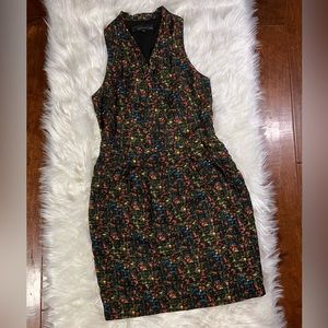 Adelyn Rae mini dress with neon mixed color print on black cross front side zip